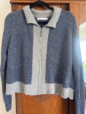 Tweeds Vintage Zip Cardigan Sweater Women Medium Donegal Tweed Cotton Retro